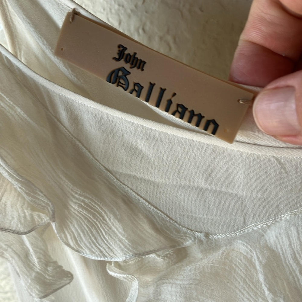 John Galliano 100% Silk White w. Sparkle Ruffle Maxi Dress PRICE FIXED women 4 - Picture 3 of 17